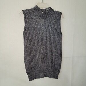 Lillie Rubin Sleeveless Mock Neck‎ Metallic Knit Top Blouse Women's Size 2 Black